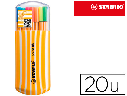 ROTULADOR STABILO PUNTA DE FIBRA POINT 88 ZEBRUI ESTUCHE DE 20 UNIDADES COLORES NEON SURTIDOS