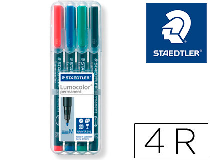 ROTULADOR STAEDTLER LUMOCOLOR RETROPROYECCION PUNTA DE FIBRA PERMANENTE 317 WP ESTUCHE 4 COLORES PUNTA MEDIA