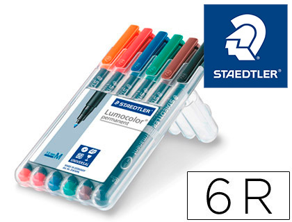 ROTULADOR STAEDTLER LUMOCOLOR RETROPROYECCION PUNTA DE FIBRA PERMANENTE 317 WP ESTUCHE 6 COLORES PUNTA MEDIA
