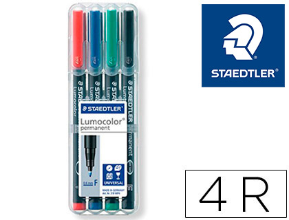 ROTULADOR STAEDTLER LUMOCOLOR RETROPROYECCION PUNTA DE FIBRA PERMANENTE 318 WP ESTUCHE 4 COLORES PUNTA FINA