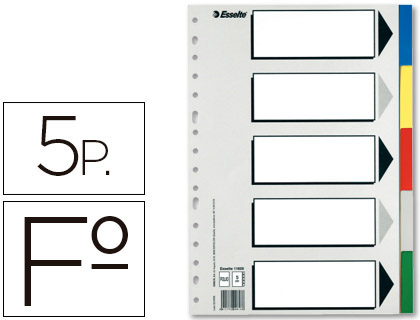 SEPARADOR ESSELTE PLASTICO JUEGO DE 5 SEPARADORES FOLIO CON 5 COLORES MULTITALADRO