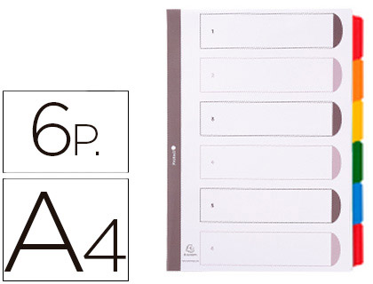 SEPARADOR EXACOMPTA CARTULINA JUEGO DE 6 SEPARADORES DIN A4 MULTITALADRO COLOR BLANCO