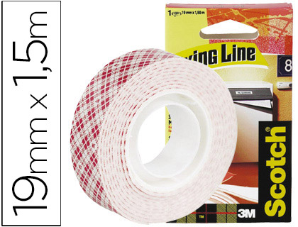 SOPORTE ADHESIVO CINTA SCOTCH DOBLE CARA ULTRA RESISTENTE 1,5 MT X 19 MM