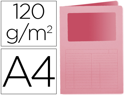 SUBCARPETA CARTULINA Q-CONNECT DIN A4 ROSA CON VENTANA TRANSPARENTE 120 G/M2