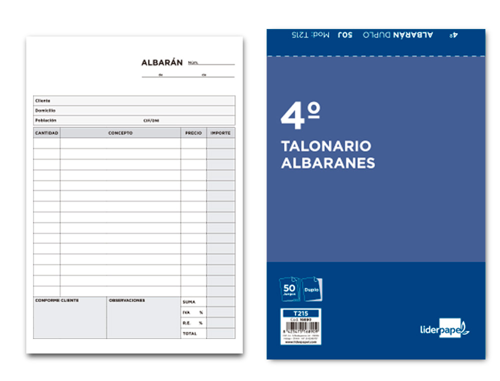 TALONARIO LIDERPAPEL ALBARAN CUARTO ORIGINAL Y COPIA T215