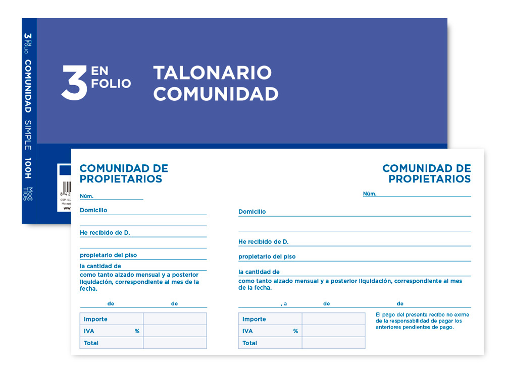 TALONARIO LIDERPAPEL COMUNIDAD TRES DEL FOLIO 106 -CON IVA