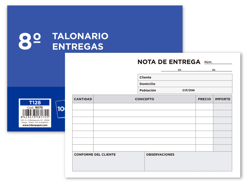 TALONARIO LIDERPAPEL ENTREGAS 8º ORIGINAL T128 APAISADO