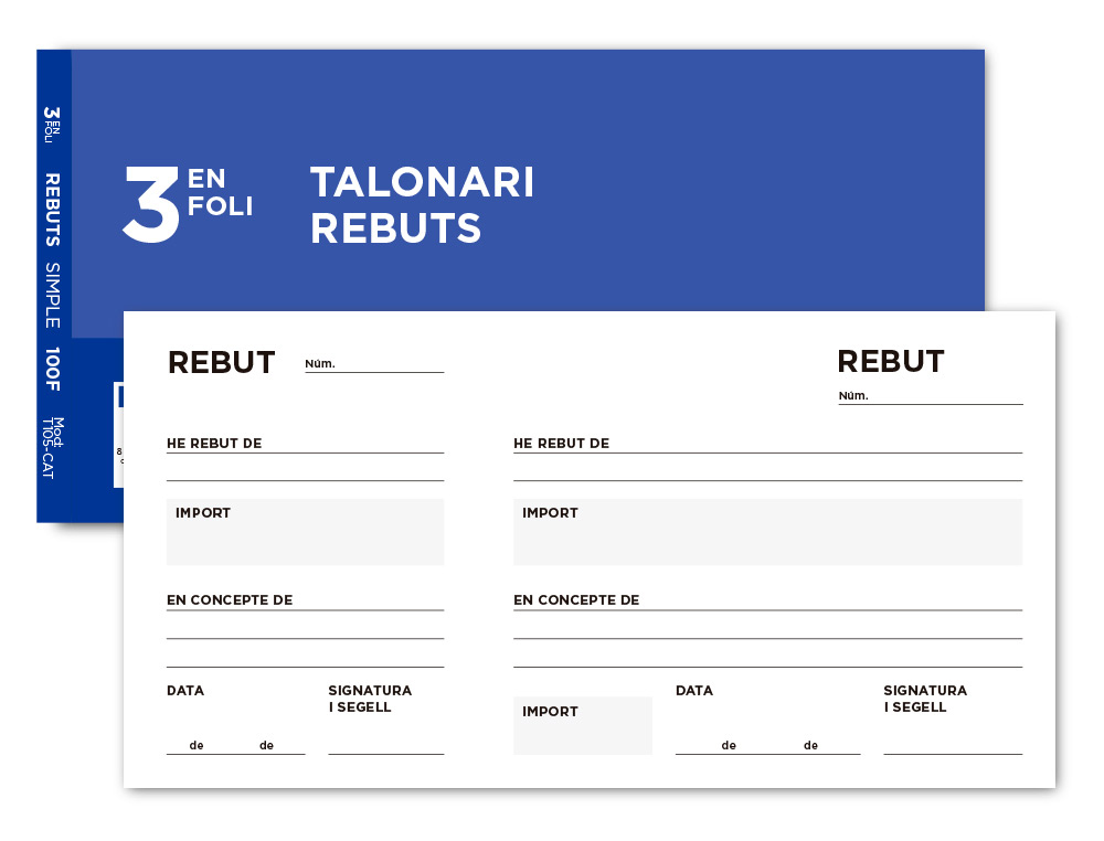 TALONARIO LIDERPAPEL RECIBOS 3/Fº ORIGINAL T105 CON MATRIZ TEXTO EN CATALAN