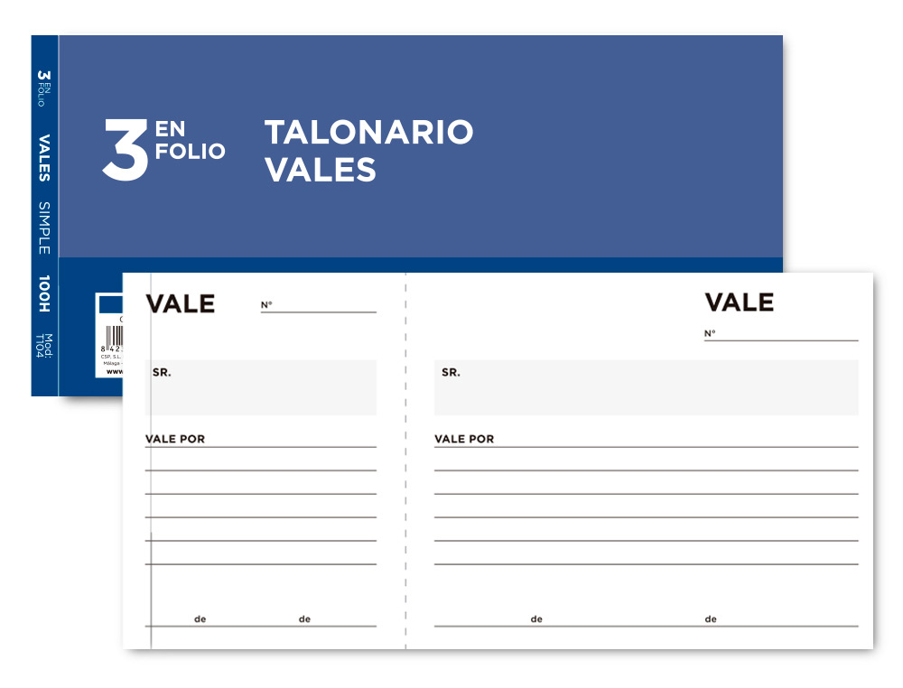 TALONARIO LIDERPAPEL VALES TRES EN FOLIO 104
