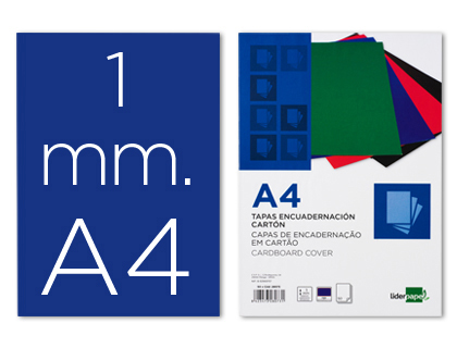 TAPA ENCUADERNACION LIDERPAPEL CARTON A4 1MM AZUL PAQUETE DE 50 UNIDADES