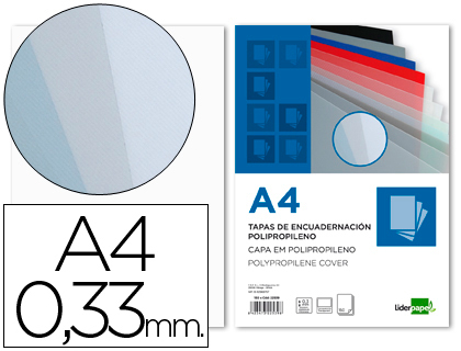 TAPA ENCUADERNACION LIDERPAPEL POLIPROPILENO A4 0.33MM TRANSLUCIDA PAQUETE DE 150 UNIDADES