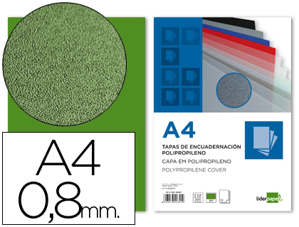 TAPA ENCUADERNACION LIDERPAPEL POLIPROPILENO A4 0.8MM VERDE OPACO PAQUETE DE 50 UNIDADES