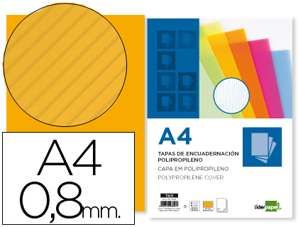 TAPA ENCUADERNACION LIDERPAPEL POLIPROPILENO ONDULADO A4 0.8 MM NARANJA PAQUETE DE 50 UNIDADES