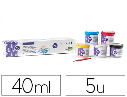 TEMPERA LIDERPAPEL ESCOLAR 40 ML CAJA 5 COLORES SURTIDOS + PINCEL