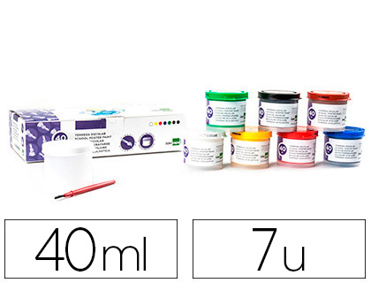 TEMPERA LIDERPAPEL ESCOLAR 40 ML CAJA 7 COLORES SURTIDOS + PINCEL