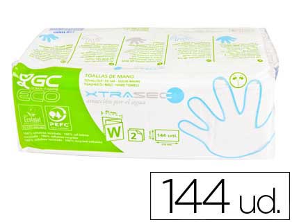 TOALLA DE PAPEL MANO ENGARZADA ECOLOGICA 22,5X31 CM 2 CAPAS PAQUETE CON 144 UNIDADES