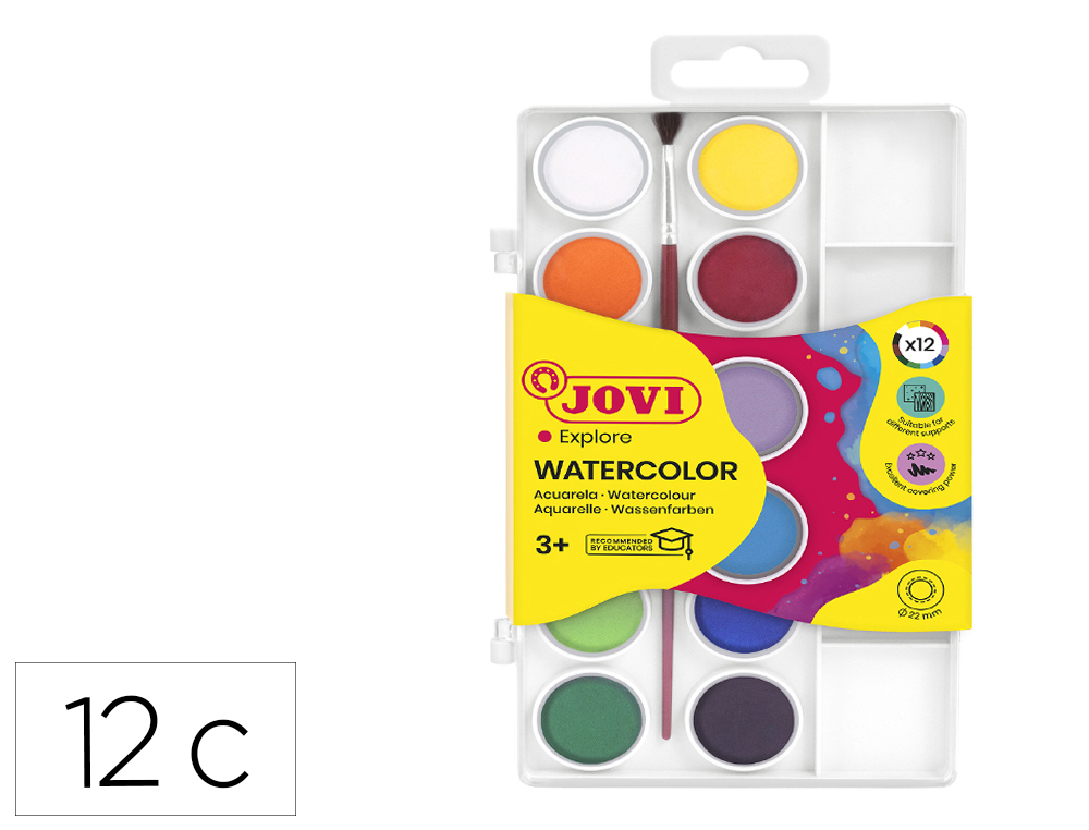 ACUARELA JOVI 12 COLORES CON PINCEL ESTUCHE DE PLASTICO