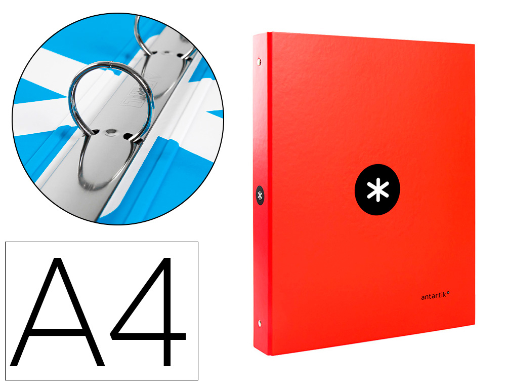 CARPETA ANTARTIK A4 FORRADA 4 ANILLAS 25 MM REDONDAS COLOR ROJO