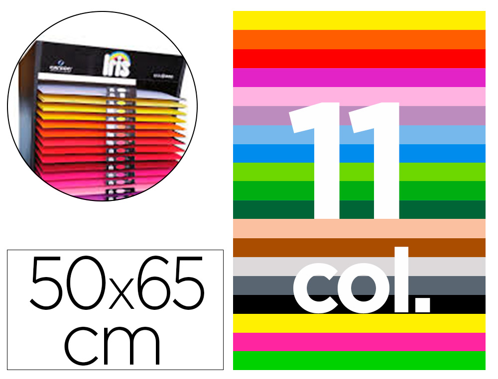 CARTULINA GUARRO 50X65 CM CONTENIDO \&quot;D\&quot; 25 HOJAS X 11 COLORES 185 GR