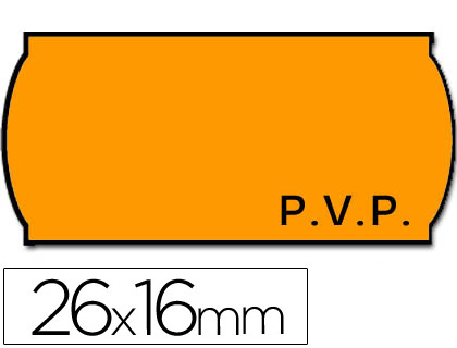 ETIQUETAS METO ONDULADAS 26X16 MM PVP ADH.2 FLUOR NARANJA ROLLO 1200 ETIQUETAS
