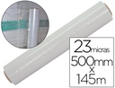 [PLA2023018TR] FILM EXTENSIBLE Q-CONNECT MANUAL ANCHO 500 MM LARGO 145 MT ESPESOR 23 MICRAS TRANSPARENTE
