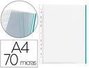 [KF18052] FUNDA MULTITALADRO Q-CONNECT DIN A4 70 MC PP CRISTAL CON BORDE VERDE BOLSA DE 10 UDS