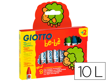 LAPICES CERA GIOTTO SUPER BEBE CAJA DE 10 COLORES SURTIDOS + SACAPUNTAS