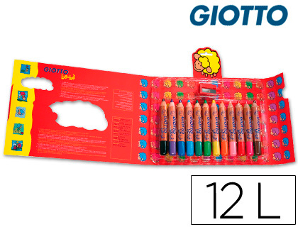 LAPICES DE COLORES GIOTTO SUPER BEBE CAJA DE 12 LAPICES COLORES SURTIDOS + SACAPUNTAS