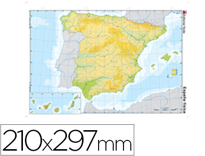 MAPA MUDO COLOR DIN A4 ESPAÑA FISICO