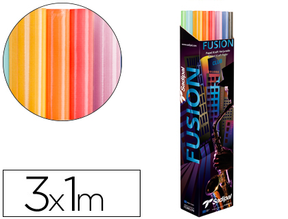 PAPEL KRAFT FUSION 1X3 MT EXPOSITOR 30 ROLLOS COLORES SURTIDOS