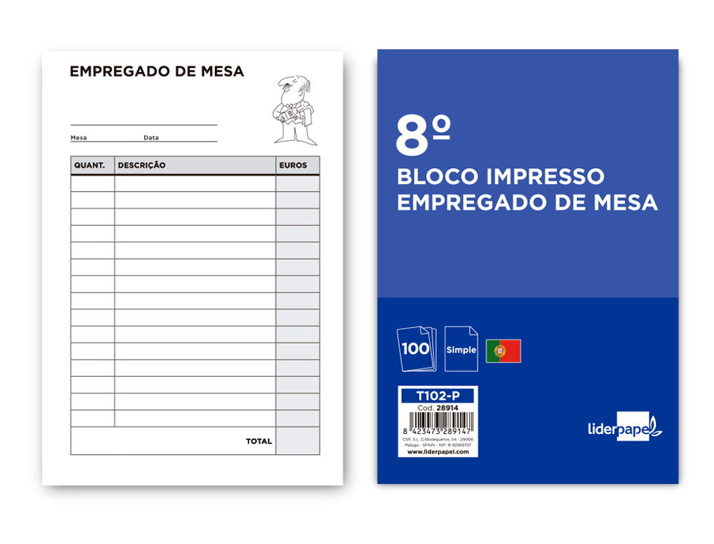 TALONARIO LIDERPAPEL CAMARERO OCTAVO SIN IVA 102 TEXTO EN PORTUGUES