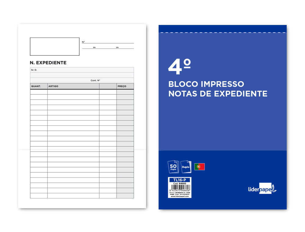 TALONARIO LIDERPAPEL NOTAS DE EXPEDIENTE CUARTO DUPLO TEXTO EN PORTUGUES