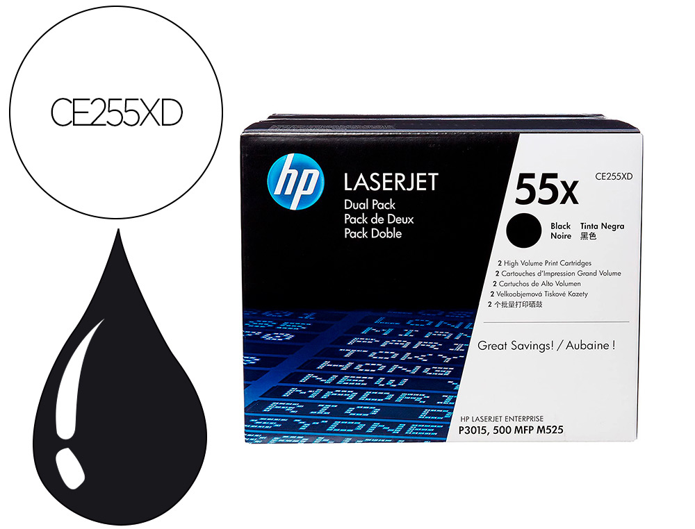 TONER HP LASERJET CE255XD NEGRO 12500 PAG PACK 2