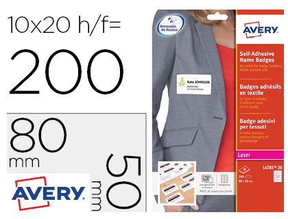 IDENTIFICATIVO ADHESIVO AVERY ACETATO DE SEDA TAMAÑO 80X50 MM REMOVIBLE LASER CAJA DE 100UNIDADES