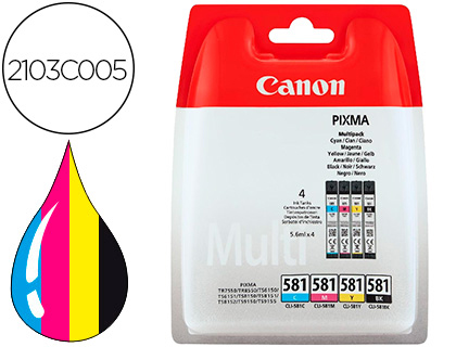 INK-JET CANON CLI 581 PIXMA TR8550 / TS6250 / TS8250 / TS9150 / TS9550 PACK 4 NEGRO AMARILLO CIAN MAGENTA 5,6 ML