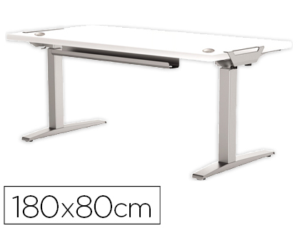 MESA DE OFICINA LEVADO BASE METAL ACERO PINTADO SISTEMA ELECTRICO REGULABLE ALTURA TABLERO BLANCO 180 X 80 CM