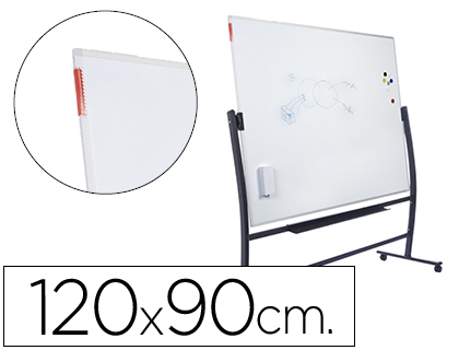 PIZARRA BLANCA ROCADA LACADA MAGNETICA CON SOPORTE VOLTEABLE DOBLE CARA 90X120 CM