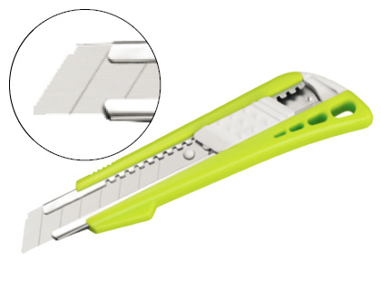 CUTER Q-CONNECT PLASTICO ANCHO CON GUIA METALICA CUCHILLA CERAMICA 18 MM XD-43 BLISTER 1 UNIDAD