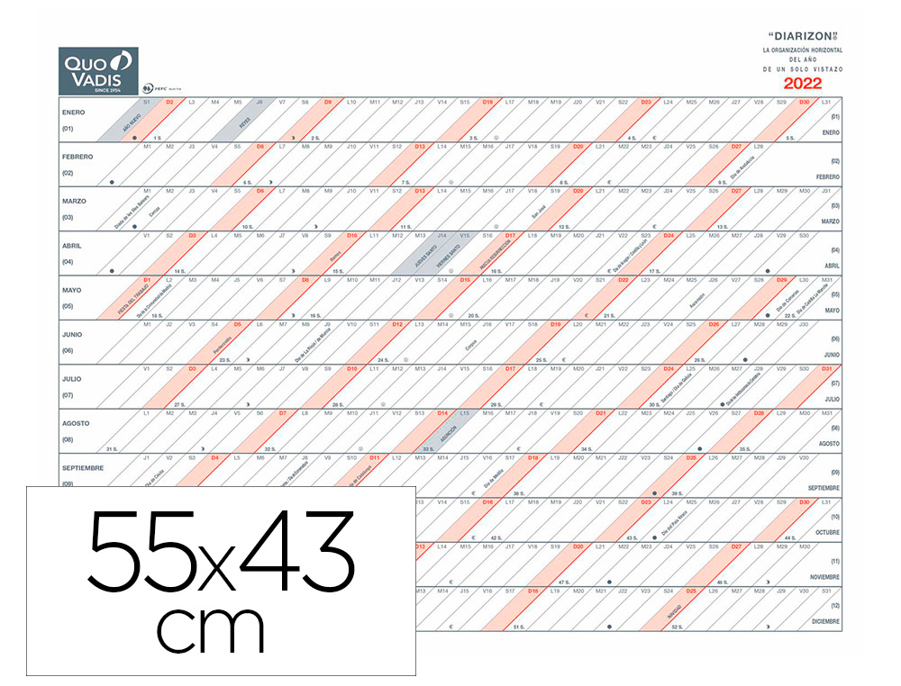 CALENDARIO QUO VADIS DIARIZON SP 55X43 CM AÑO VISTA RAYADO HORIZONTAL