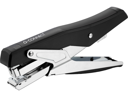 GRAPADORA Q-CONNECT DE TENAZA METALIZADA Y NEGRA KF14867 TACTO SUAVE CAPACIDAD 25 HOJAS USA GRAPAS 24/6 Y 26/6