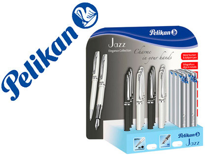 PLUMA PELIKAN JAZZ ELEGANCE BLANCO / NEGRO EXPOSITOR DE 12 UNIDADES + ESTUCHE REGALO