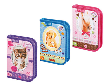 PLUMIER ESCOLAR HERLITZ CON CREMALLERA 19 PIEZAS PRETTY PETS 203X140X35 MM