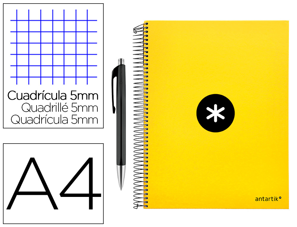 CUADERNO ESPIRAL LIDERPAPEL A4 MICRO ANTARTIK TAPA FORRADA 120 H 100G CUADRO 5 MM COLOR AMARILLO PROMO CARAN D ACHE