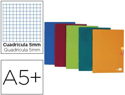 LIBRETA LIDERPAPEL SCRIPTUS A5 PLUS 48 HOJAS 90G/M2 CUADRO 5MM CON MARGEN COLORES SURTIDOS