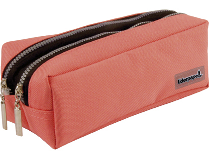 BOLSO ESCOLAR LIDERPAPEL PORTATODO RECTANGULAR 2 BOLSILLOS ROSA PASTEL 185X55X70 MM