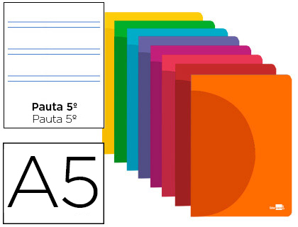 LIBRETA LIDERPAPEL 360 TAPA DE PLASTICO A5 48 HOJAS 90G/M2 PAUTA 5 2,5MM CON MARGEN COLORES SURTIDOS