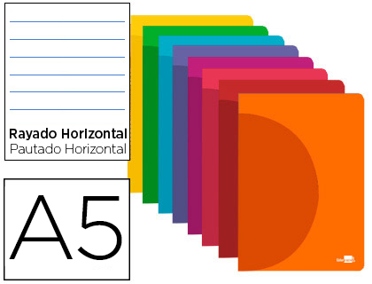 LIBRETA LIDERPAPEL 360 TAPA DE PLASTICO A5 48 HOJAS 90G/M2 HORIZONTAL CON MARGEN COLORES SURTIDOS