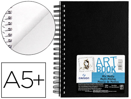 BLOC DIBUJO MULTITECNICAS CANSON MIX MEDIA ART BOOK ESPIRAL LISO DIN A5+ 40 HOJAS GRANO FINO 224 GR