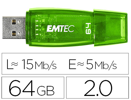MEMORIA USB EMTEC FLASH C410 64 GB 2.0 VERDE