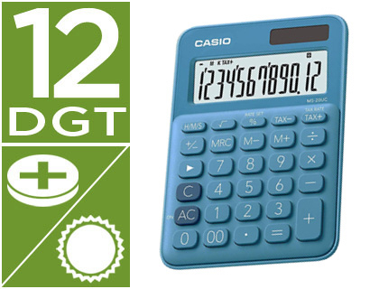 CALCULADORA CASIO MS-20UC-BU SOBREMESA 12 DIGITOS TAX +/- COLOR AZUL